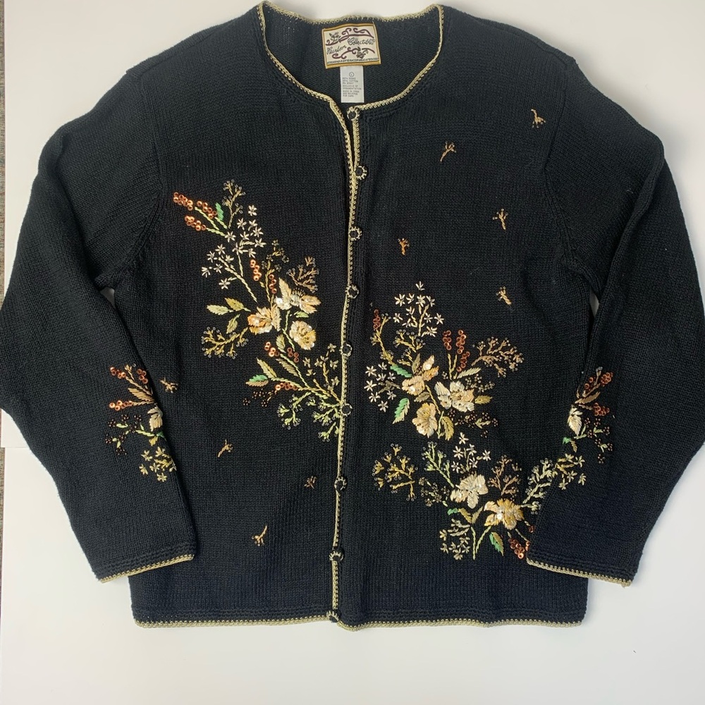 Heirloom Collectibles Vintage Sweater Cottage Core Beaded and Stitched Cardigan